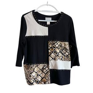Alfred Dunner Petite Large Animal Print Patchwork Top Petite Large